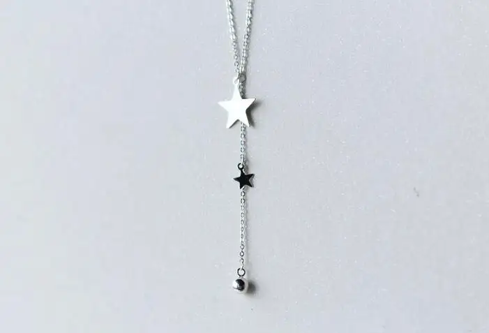 По-настоящему. 925 пробы серебряные ювелирные изделия, ожерелье Лариат с двойной звездой и шариком, круглые ювелирные изделия, талисманы, женский подарок GTLX1232