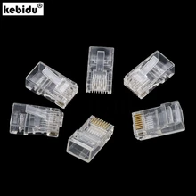 Kebidu conector de rede rj45 RJ-45, conector de rede para utp cat5 cat5e, cabo de rede com cristal de cabeças 8p8c, 10 peças imperdível, quente