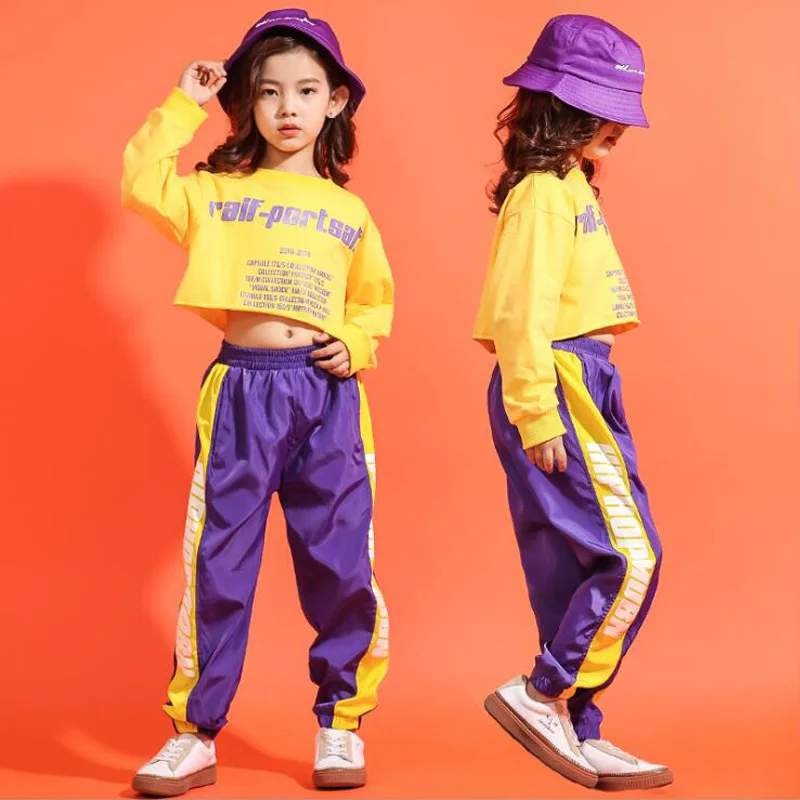 Kid Yellow Sweatshirt Shirt Jogger Pants Hip Hop Clothes Suits Jazz Stage Dance Costume Girls Boys Ballroom Dancing wear Outfits