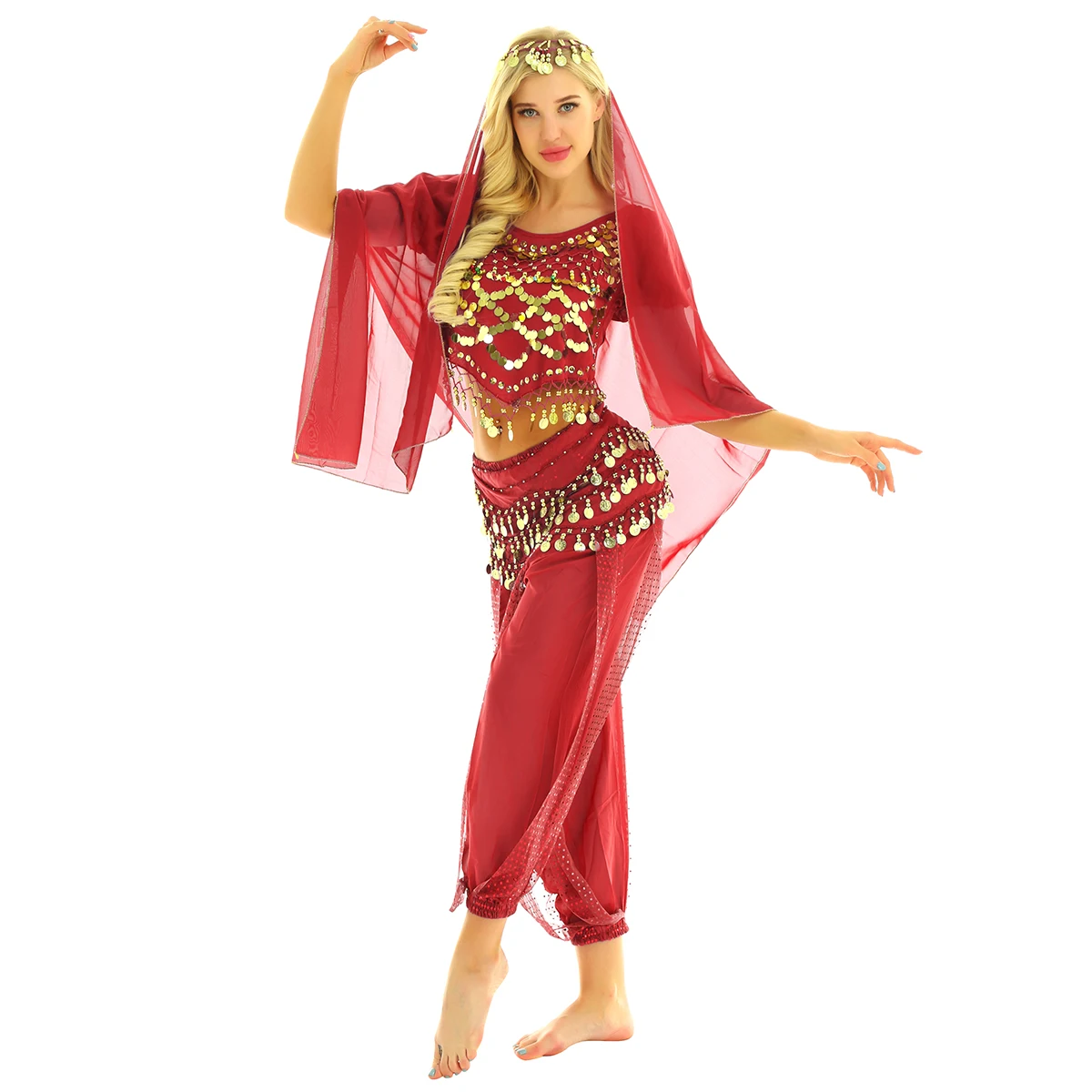 TiaoBug женский костюм для Хэллоуина, карнавала, сценического представления, Египетский костюм для танца живота, индийское платье для танцев, шифоновое сари, набор
