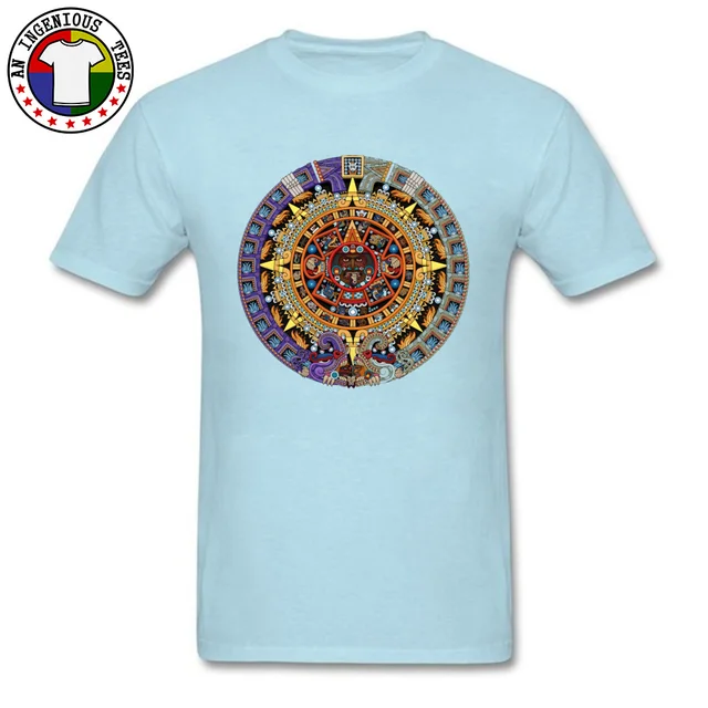 Catholicism Indians Aztec Calendar Sun Stone Classic T Shirt Men Old Style  Patterns Cotton Slim Fit Tops & Tees Camisa Father