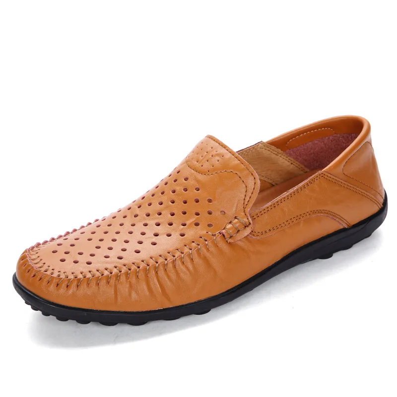 Летняя коллекция от бренда vesonal из натуральной кожи; мягкая дышащая мужская обувь; лоферы; мужские мокасины на плоской подошве; повседневная обувь для вождения - Цвет: Цвет: желтый
