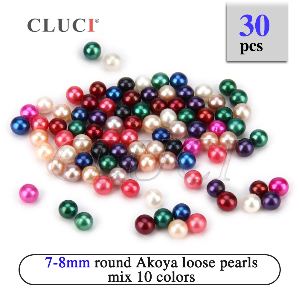 

CLUCI 30pcs mixed 10 colors Loose Pearls, AAA Grade Genuine Saltwater 7-8MM Round Loose Dyed Pearls for jewelry making