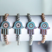 Высокое качество серьги капля воды циркониевые браслеты Хамса ручной Шарм Браслеты для женщин синий фиолетовый камни ювелирные подарки регулируемый размер