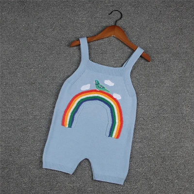 New Knit Pants Rainbow Embroidery Baby Girls Trousers Overalls 0-5yrs Baby Girls Boys Overalls High quality Girls Clothes - Цвет: Синий