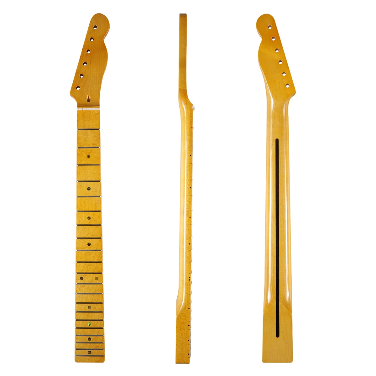 

KAISH 21 Fret Glossy Maple 'U' Profile Tele Guitar Neck with Vintage Smaller 8mm Tuner Holes and Abalone Inlay Bone Nut