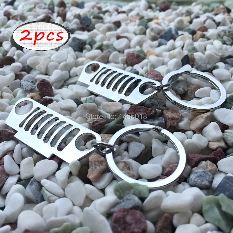 2X Chrome Finish Font Bumper Grille Keychain Key Chain Key Ring for