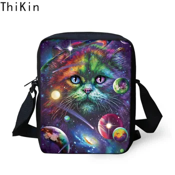 

THIKIN Galaxy American Animal Style Crossbody Bags for Boys Girls Cool Owl Print Messenger Bag Children Mini Beach Handbag