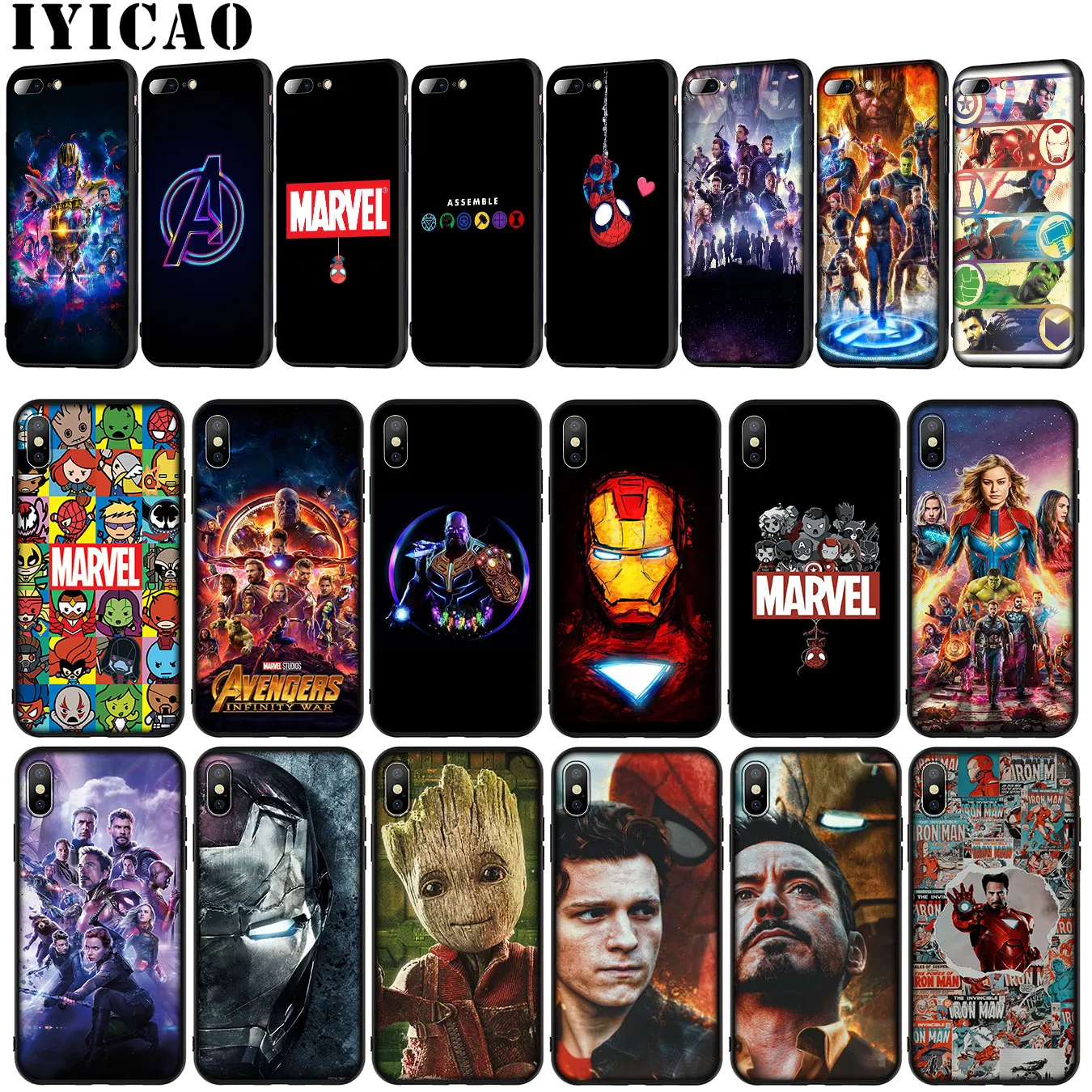 IYICAO المنتقمون Endgame كاريكاتير الأعجوبة لينة سيليكون الهاتف حقيبة لهاتف أي فون XR X XS ماكس 6 6 S 7 8 زائد 5 5 S SE 10 TPU أسود غطاء