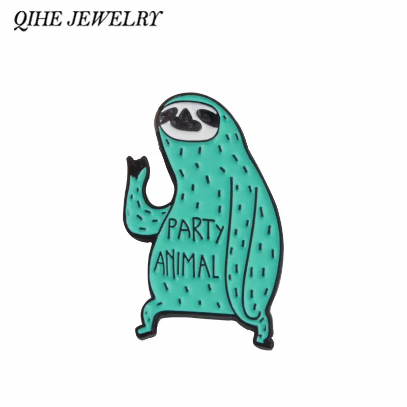 QIHE JEWELRY Sloth pin Party animal lapel pins Badges Brooches for women girls Kawaii Funny Sloth Animal Jewelry Accessories