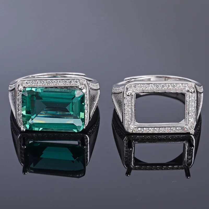 

MeiBaPJ 10*14 Real Natural Green Crystal Gemstone Men Ring or Empty Ring Support Real 925 Sterling Silver Fine Wedding Jewelry