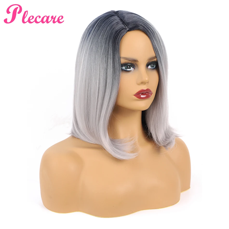 

Plecare Ombre Silver Gray High Density Temperature Synthetic Pruiken Wig For Black/White Women Glueless Short Wig Cosplay