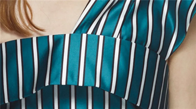 Асимметричная полосатая рубашка с открытыми плечами блузка Асимметричная модная блузка высокого качества Лето Новое поступление