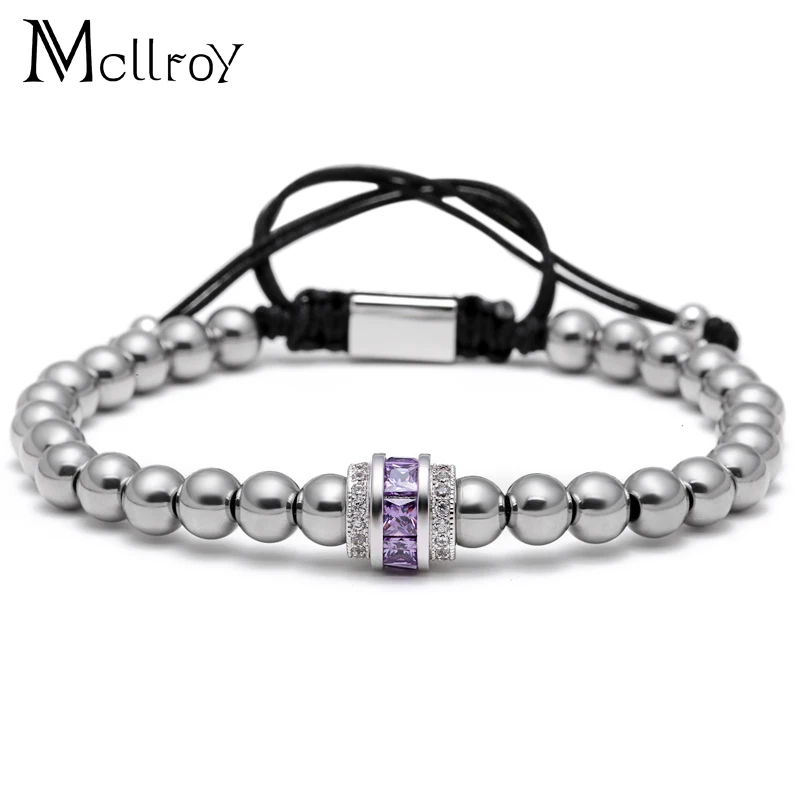 Mcllroy Purple 7MM Transport Beaded Bracelet CZ Zircon Pave Bead Rope Braided Men Women Beaded Classic Luxury Bracelets pulseras