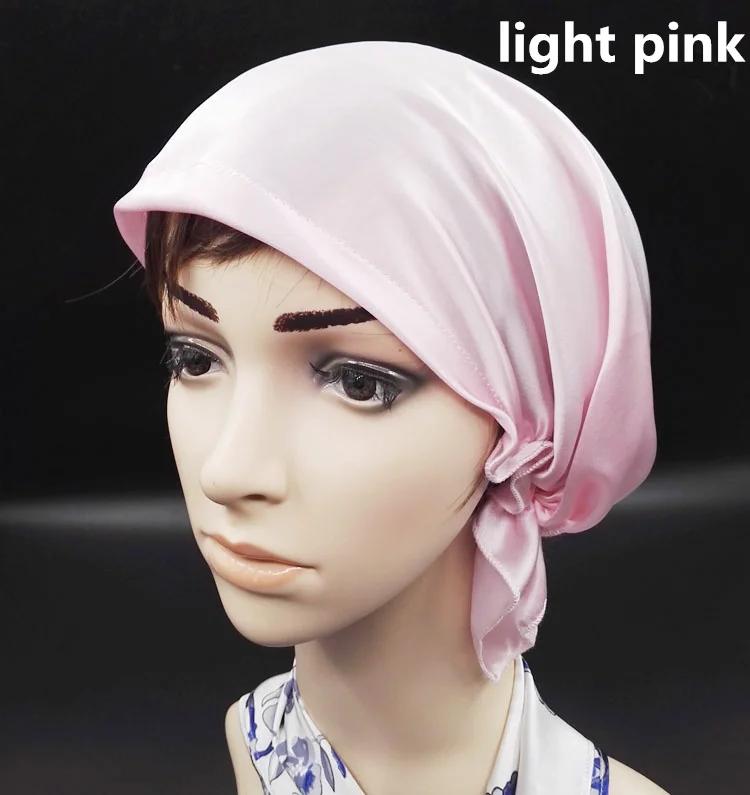 Шелковый Чепчик для сна Новинка Шелковая ночная однотонная бейсболка мягкая Ночная накидка на голову для ухода за волосами эластичная лента sjm-01 - Цвет: light pink