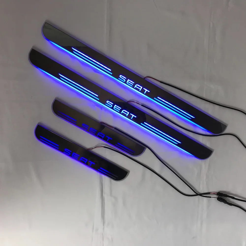 RQXR led движущиеся двери потертости для сиденья Леон динамический порог пластина плоский накладной поток/фиксированный свет, 4 шт