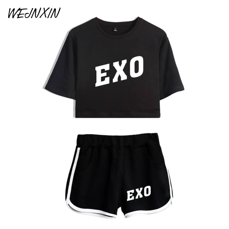 

VAGROVSY Kpop EXO Tracksuit Women Two Piece Set Outfits Suits EXO Kpop 2 Piece Summer Shorts Set Women Conjunto Feminino