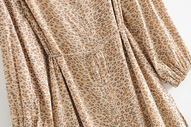 Женское богемное платье с леопардовым принтом Everkaki, с поясом, с разрезом, длинные платья с длинным рукавом, женское короткое летнее богемное платье, Новинка осени