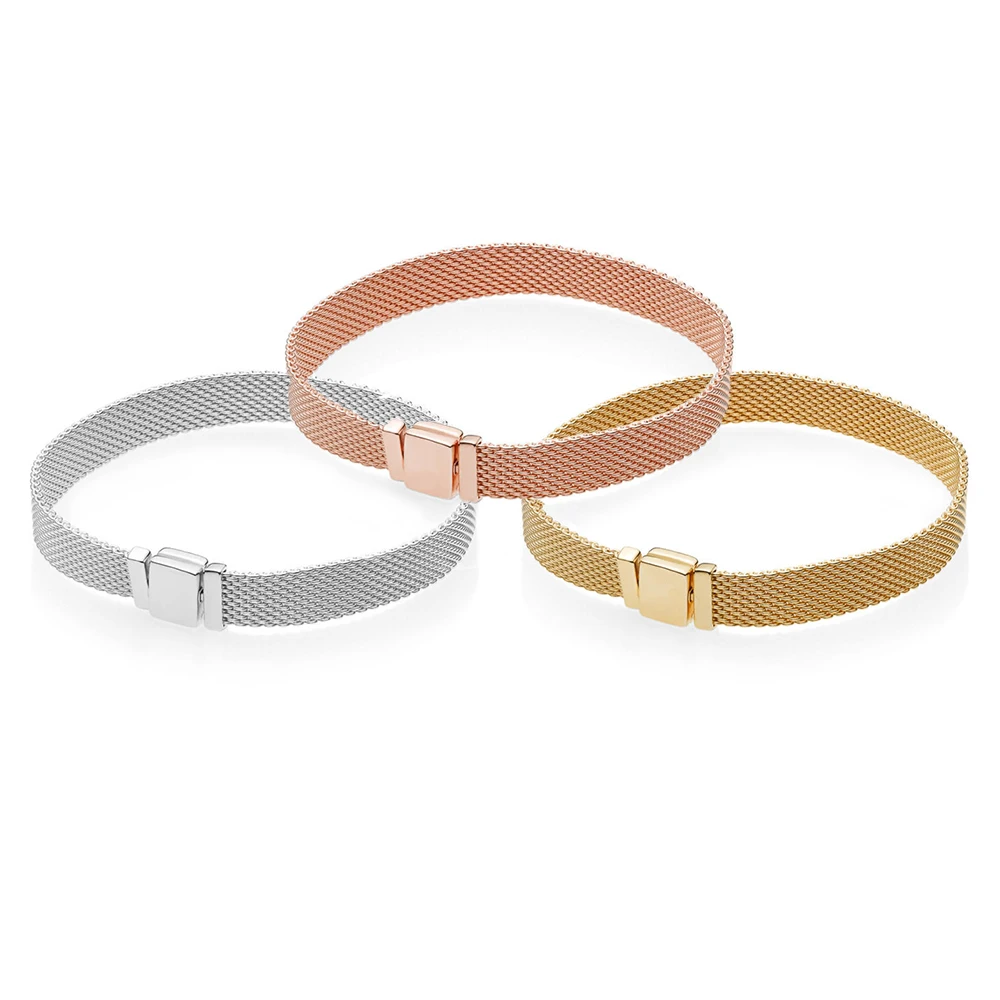 3 цвета 925 Серебряный Одноцветный браслет серии NetReflexions для очаровательных бусин и кулонов для женщин PA082