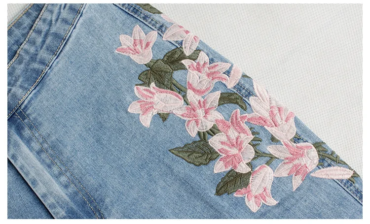 Europe and the United States 2018 spring new fashion embroidery Slim jeans female high waist thin hip embroidered pants (11)