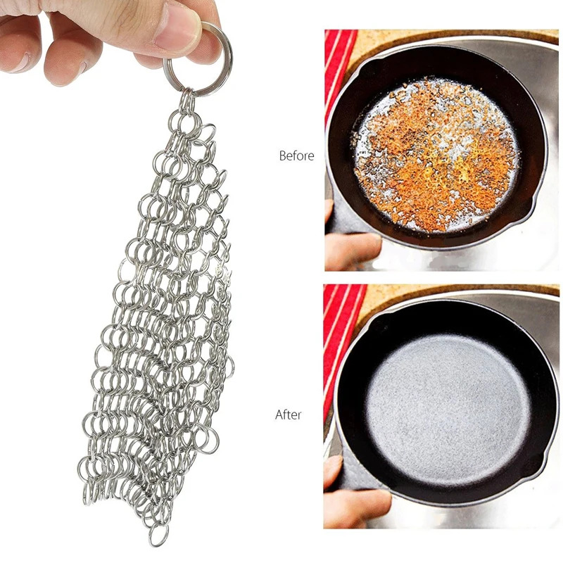 JX-LCLYL 10 x 10CM Stainless Steel Skillet Cast Iron Cleaning Chainmail Ringer Scrubber