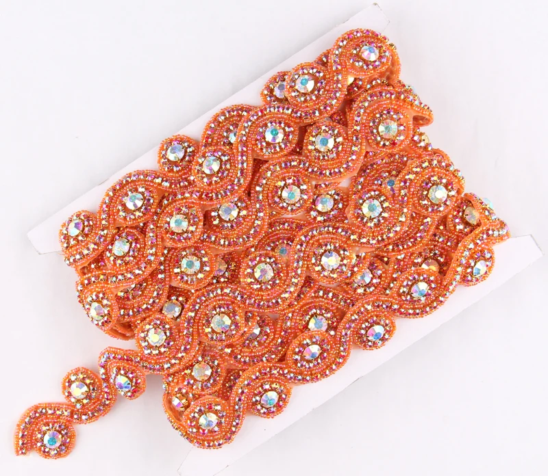 1Yard Hot Sew On Crystal Rhinestone Applique Trim Bridal Costume Beaded
