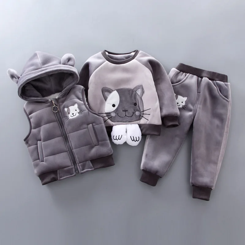 

Bibicola 2018 new winter children's warm gold velvet 3-pcs suit newborn casual sport clothing set baby boy cartoon thicking sets