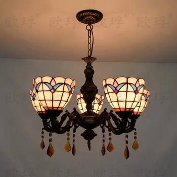 

Tiffany Baroque Stained Glass Suspended Luminaire E27 110-240V Chain Pendant lights for Home Parlor Dining Room