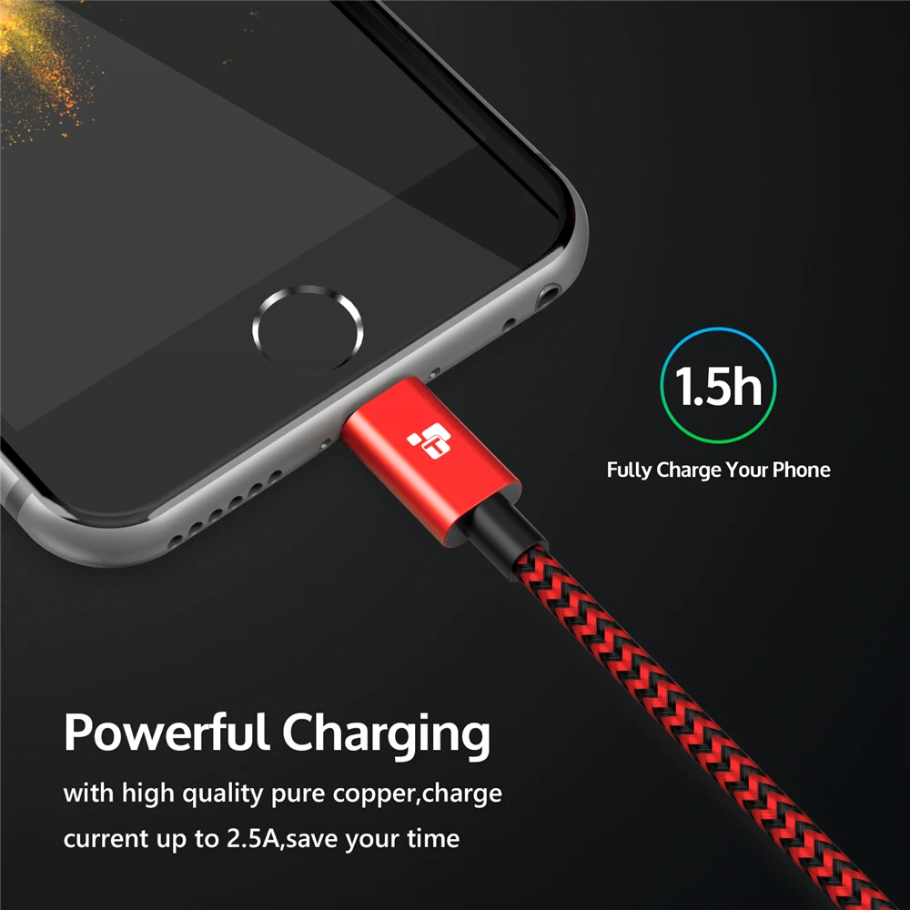 USB кабель TIEGEM для iPhone 6, 7, 2,5 А, быстрая зарядка, iOS 8, 10, USB кабель для зарядки и передачи данных для iPhone 5S, 5, 8 X Pad, кабели для мобильных телефонов