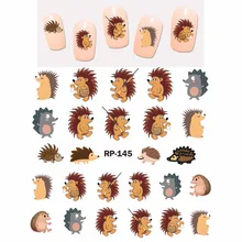 UPRETTEGO дизайн ногтей Красота наклейка на ногти водная наклейка слайдер мультфильм животное кенгуру енот кошка Рождественский Ежик RP145-150