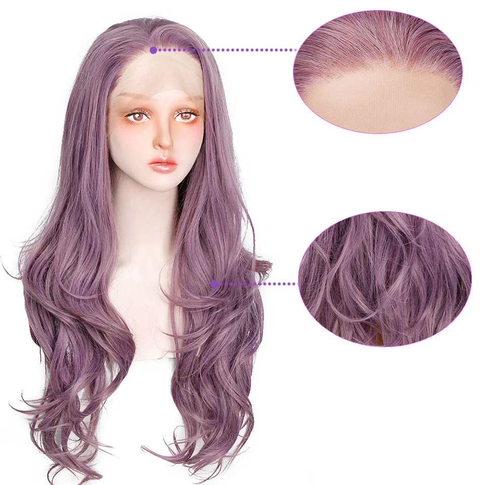 AISI HAIR Synthetic Lace Front Wigs Long Wavy Purple Lace Wig For Black /White Women Wave Pink and Brwon Synthetic Lace Wigs