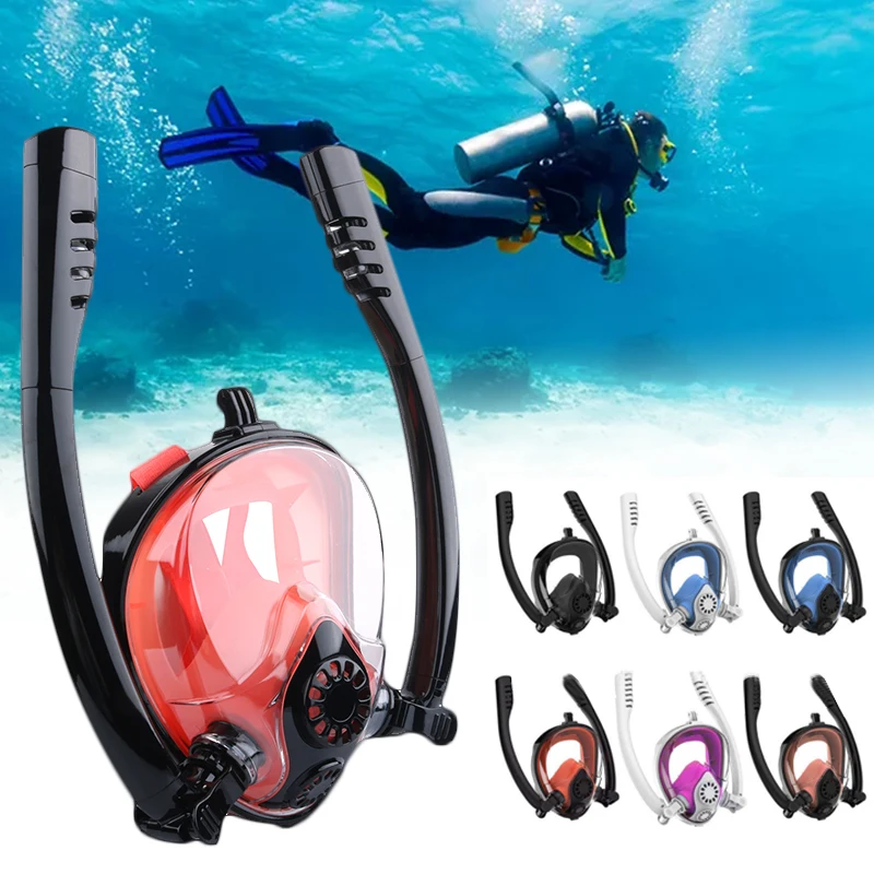 

Double Tube Anti-Fog PC Material Silicone Mask For Snorkling/Diving in summer Snorkel Scuba Full Face Snorkel Mask
