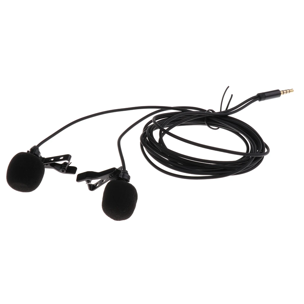 3.5mm Plug Clip on Wired Microphone Lapel Collar Dual MIC Black for