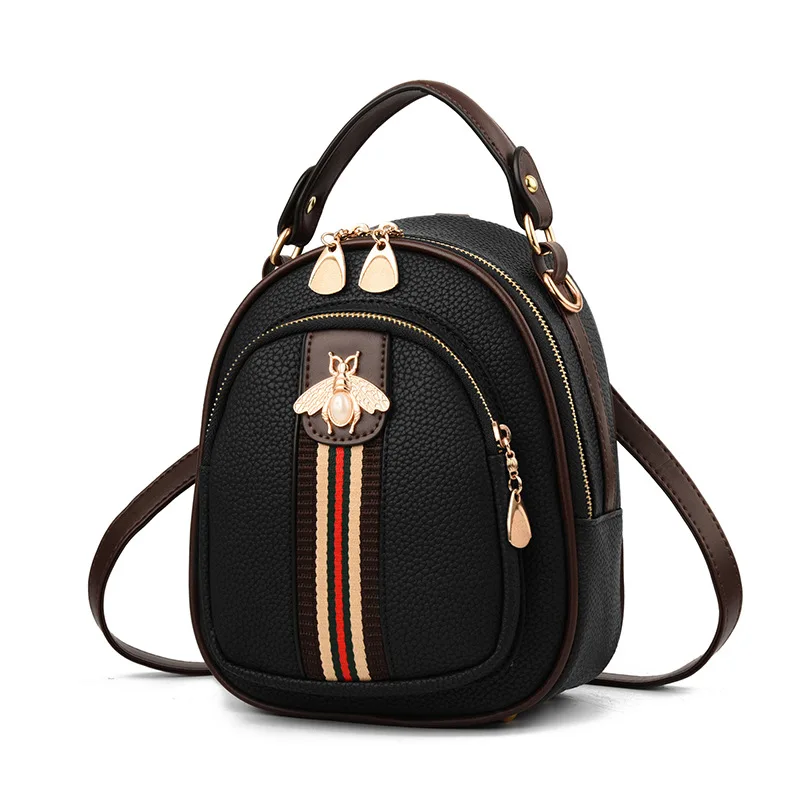 

2019 New Girl's Bag Small Bee Ribbon Hit Color Small Round Bag Student Backpack Pure Women Summer Bag Lovely Girl Backpack
