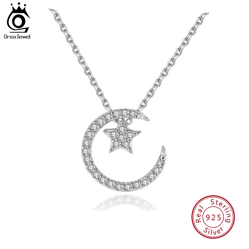 Женское колье с Луной и австрийским кристаллом ORSA JEWELS серебро 925 пробы 4 способа ношения подарок SN06|necklace