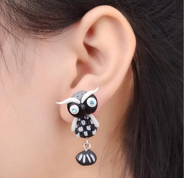 Polymer clay simple style cute owl stud earrings for women girl fashion