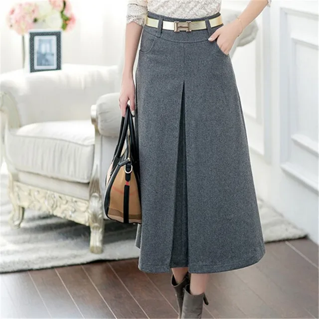 New Winter Long Skirt Women Fashion High Waist A Line Maxi Skirt Slim