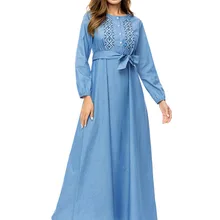 Повседневные джинсы Макси платье с вышивкой абайя размера плюс кимоно свободные винтажные длинные халаты богемные качели мусульманская исламская одежда