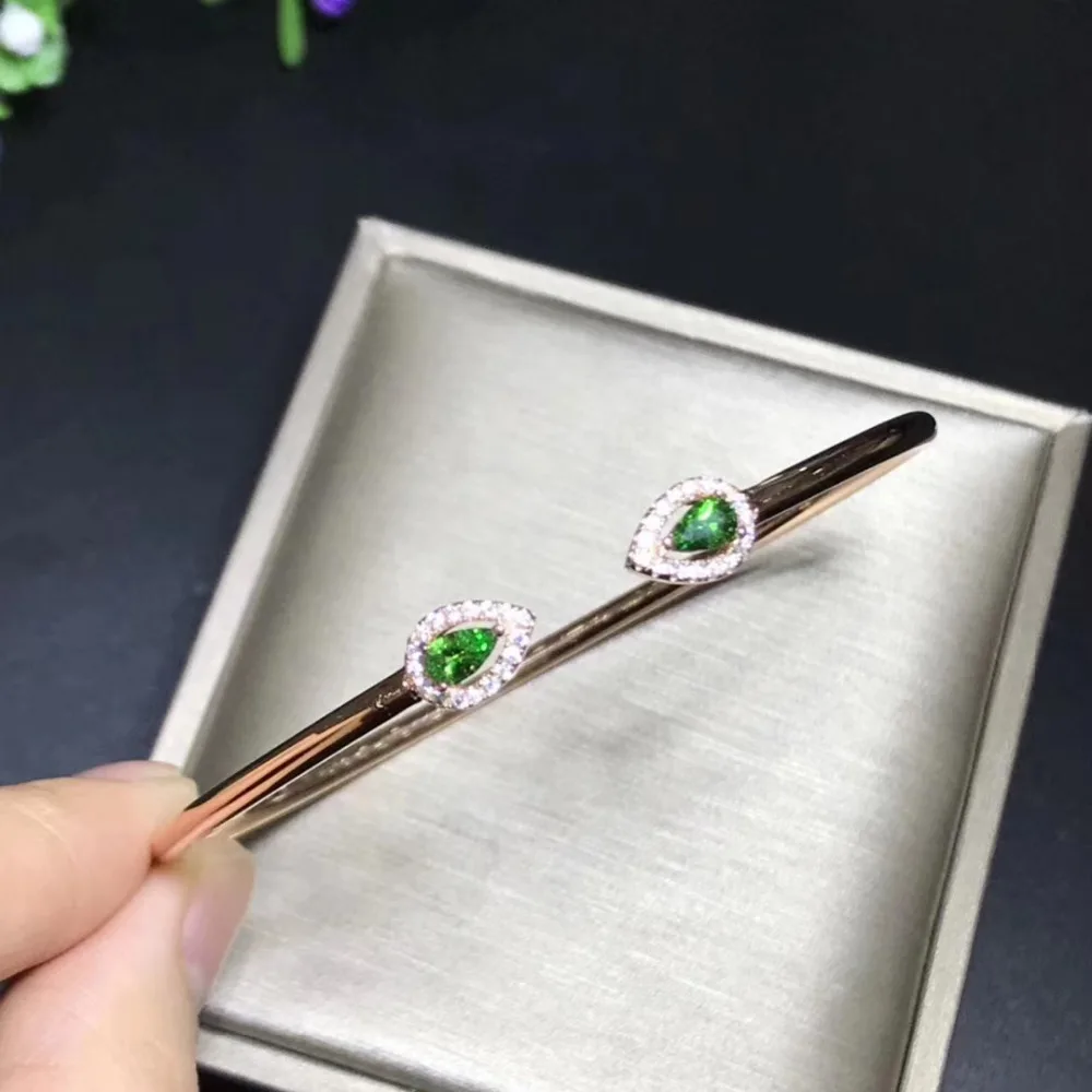  Bracelets en Tsavorite verte naturelle Bracelet grenat vert naturel S925 argent simple goutte d'eau