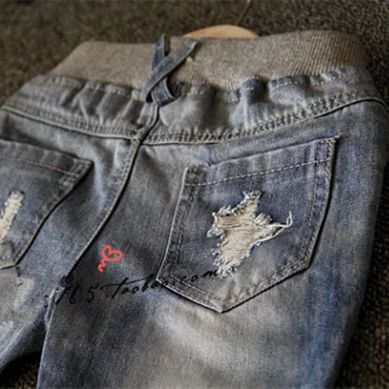 Toddler 2016 Baby Girl Jeans Korean Style Fashion Washing Graffiti Denim Pants Newest Ripped Jeans For Girls 2-7Y