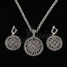 Jenia antiguo marcasita plata joyería de la flor colgante redondo collar y pendiente Sets para para XS195