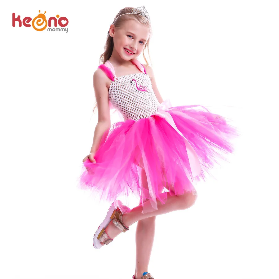 Vestido de princesa flamenco para niñas, ropa de tul de flores rosas, Vestidos de fiesta cumpleaños para niños, disfraz de Animal Vestidos flamenco 2018 - AliExpress Madre y niños