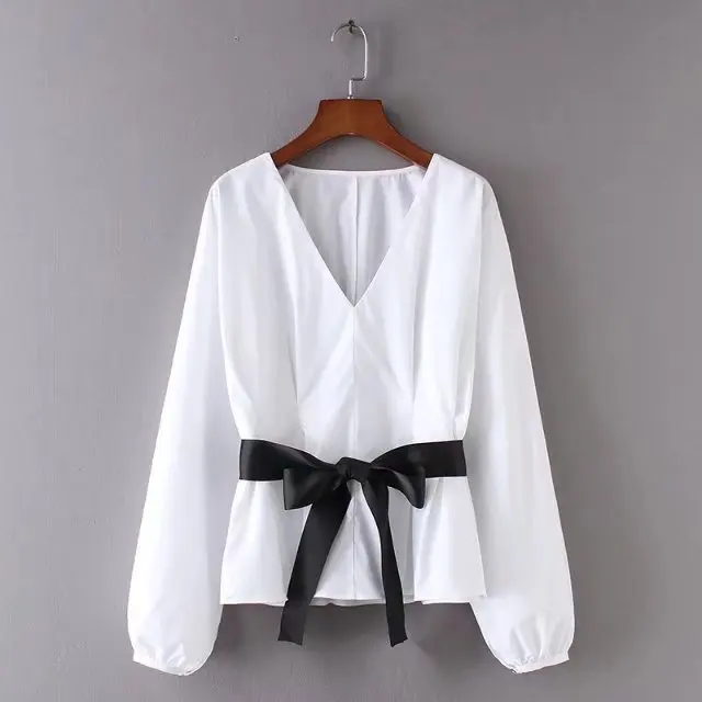 59XZ40-18006 European and American fashion wind belt blouse