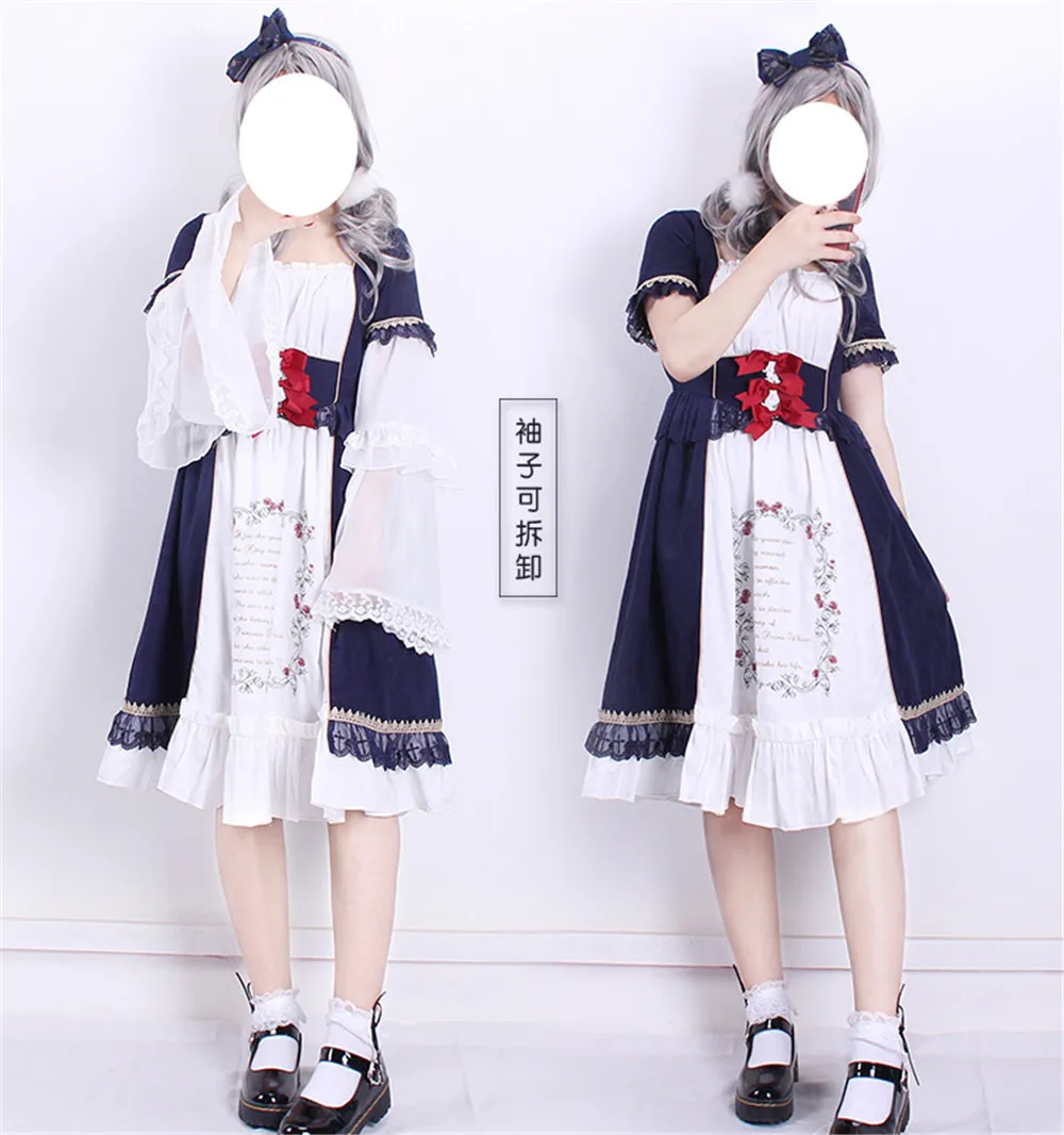 Lolita Jurk Zoete Konijn Schattige Japanse Kawaii Meisjes Prinses Meid Vintage Gothic Gedrukt Patronen Kant Wit blauw Zomer Rok Lolita Jurk Zoete Konijn Schattige Japanse Kawaii Meisjes Prinses Meid Vintage Gothic Gedrukt Patronen Kant Wit blauw Zomer Rok