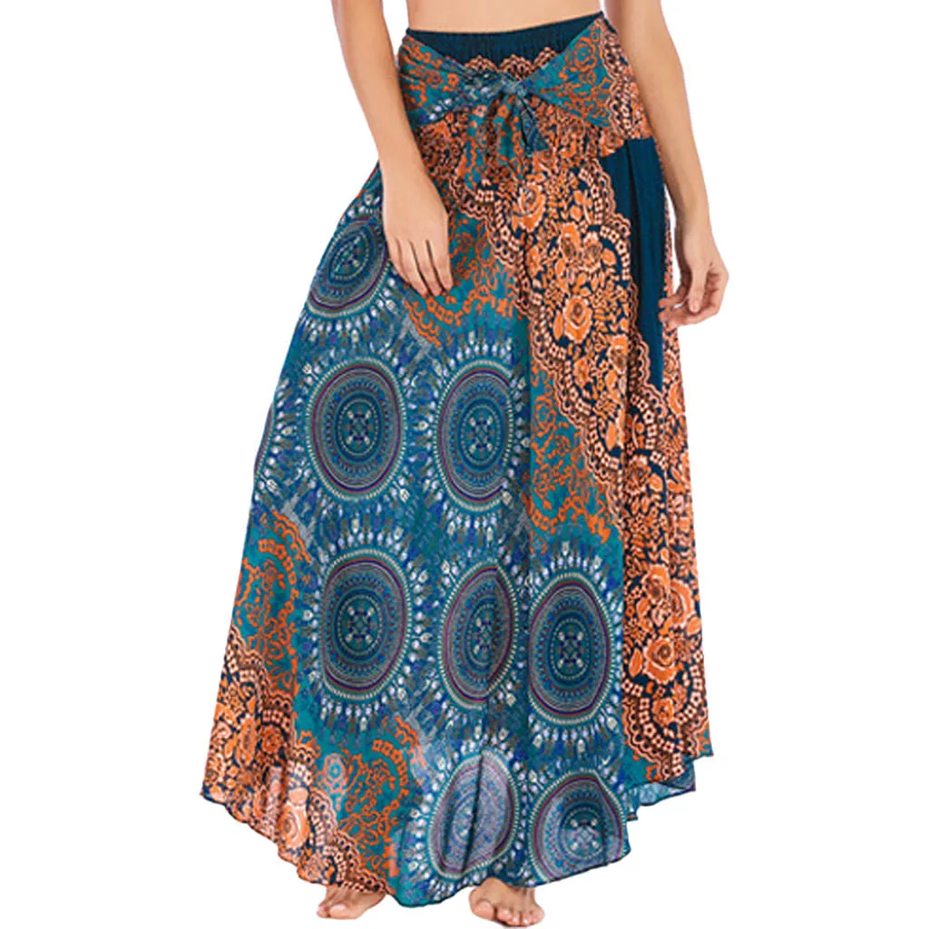 

Summer Skirts Womens Long Hippie Bohemian Gypsy Boho Flowers Elastic Waist Floral Halter Skirt faldas mujer moda 2019 #N05
