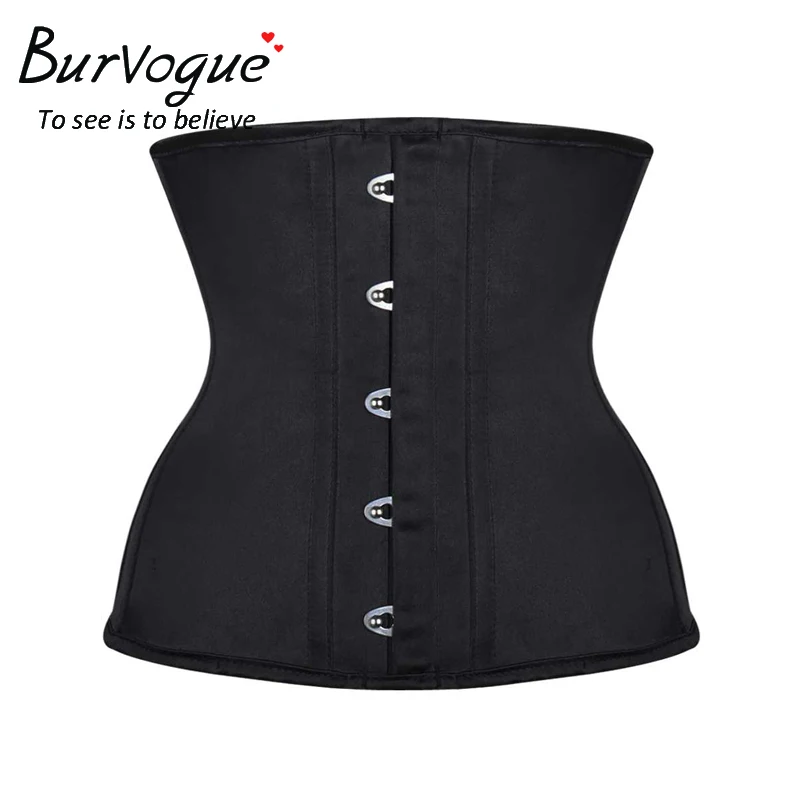 Burvogue Women Sexy Corsets and Bustiers Waist Cincher 12 Steel Bones Corsets Slimming Underbust Satin Waist Trainer Corsets