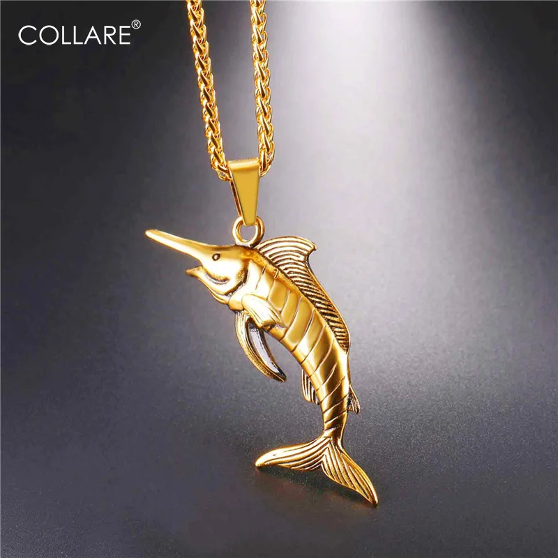 

Collare Big Swordfish Pendant Gold/Black Color Stainless Steel Sea Animal Jewelry Wholesale Fish Marlin Swordfish Necklace P805