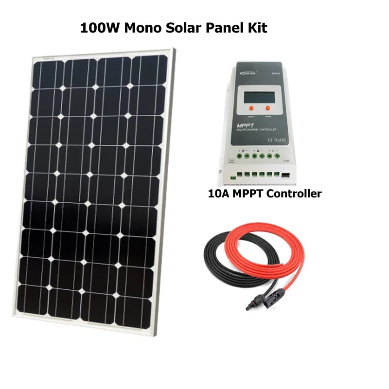 

100W Solar Cell DIY Solar System RV/Boat Kits monocrystalline solar panel 100W 1*10A MPPT solar controller 1 set 5M MC4 cable