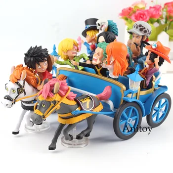 

Anime One Piece 20th Anniversary Carriage Set Luffy Nami Zoro Sanji Chopper Ace Sabo Trafalgar Law Hancock PVC Figure Toys