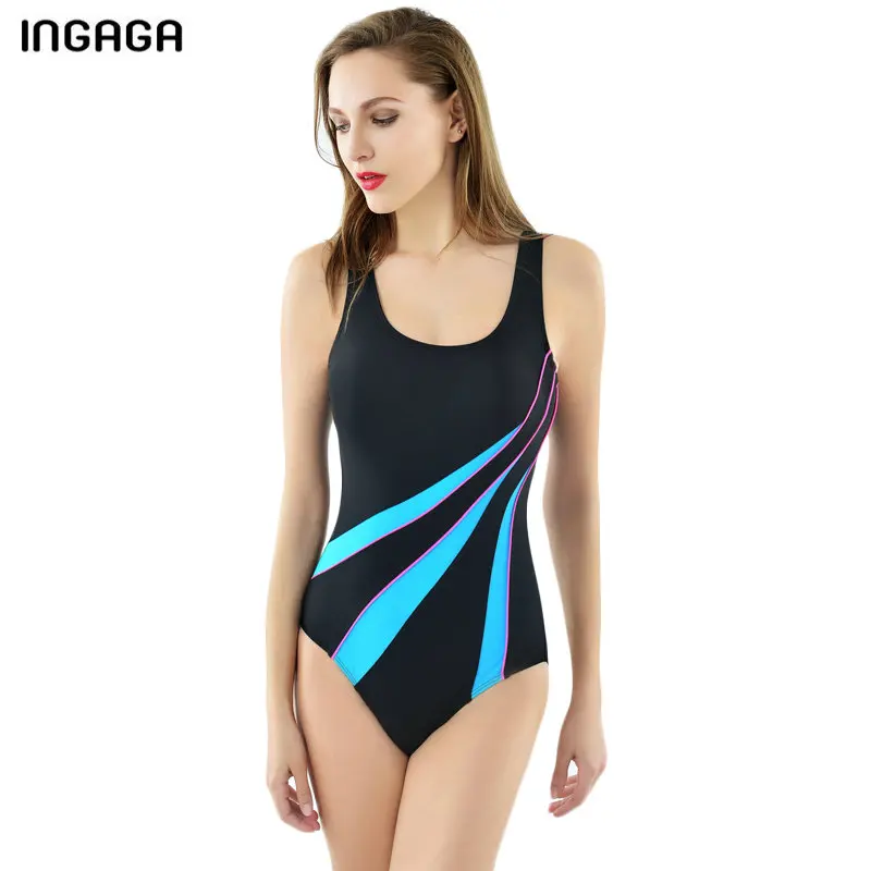 INGAGA 2019 Sport Swimming Suits for Women One Piece Swimsuit Competitive Training Swimwear Splice Race Back Bathing Suits